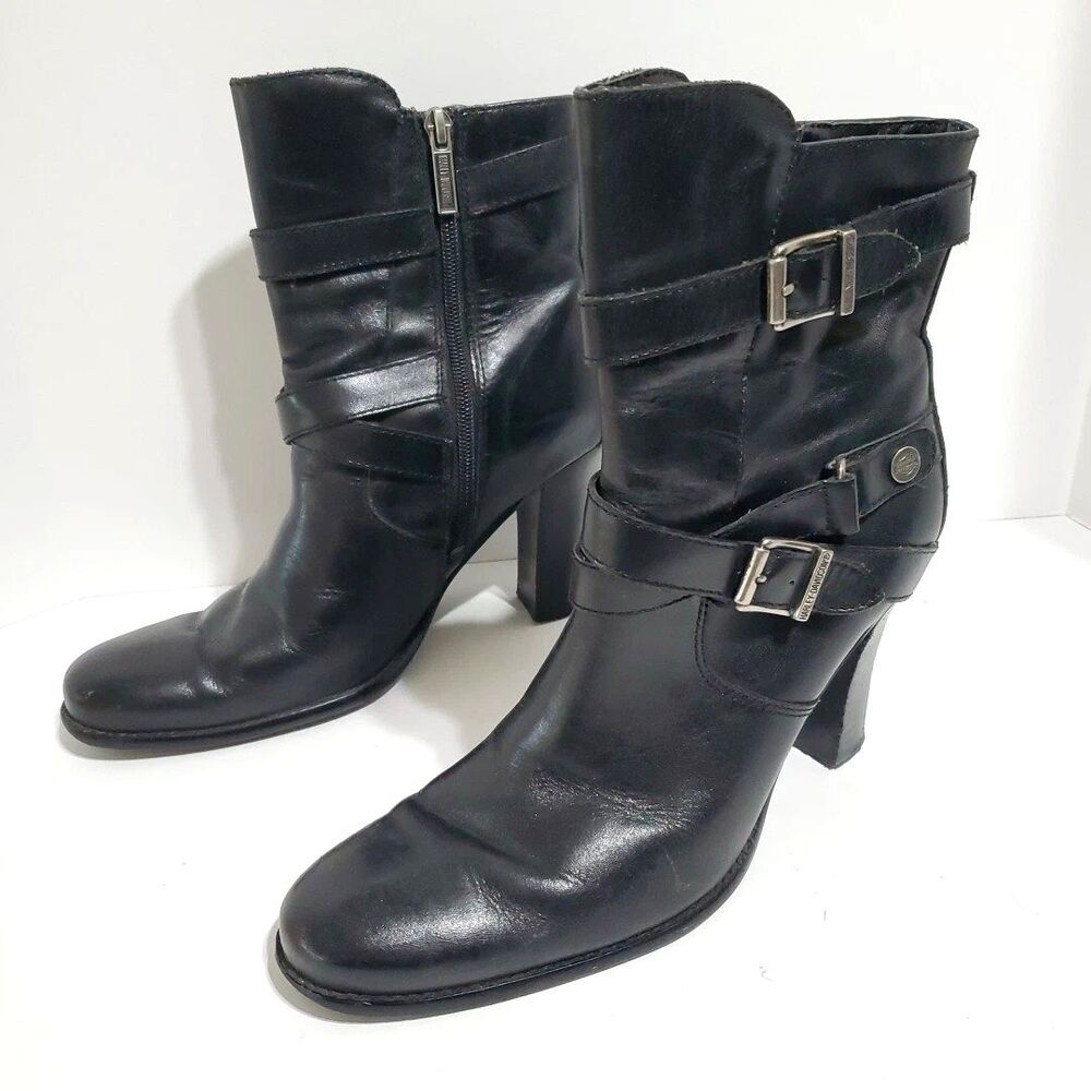 Harley Davidson Motorcycle Boots Womens 8.5M Black Leather 3.5" Heels 84366